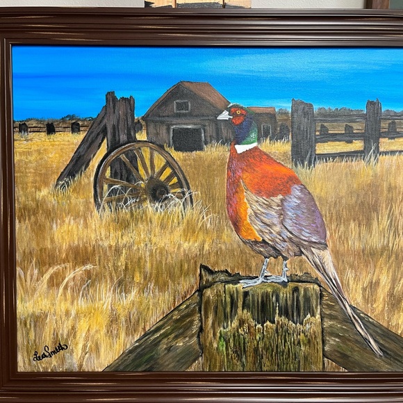 Original painting framed of a pheasant farm scene by Leah Smith - Picture 1 of 5